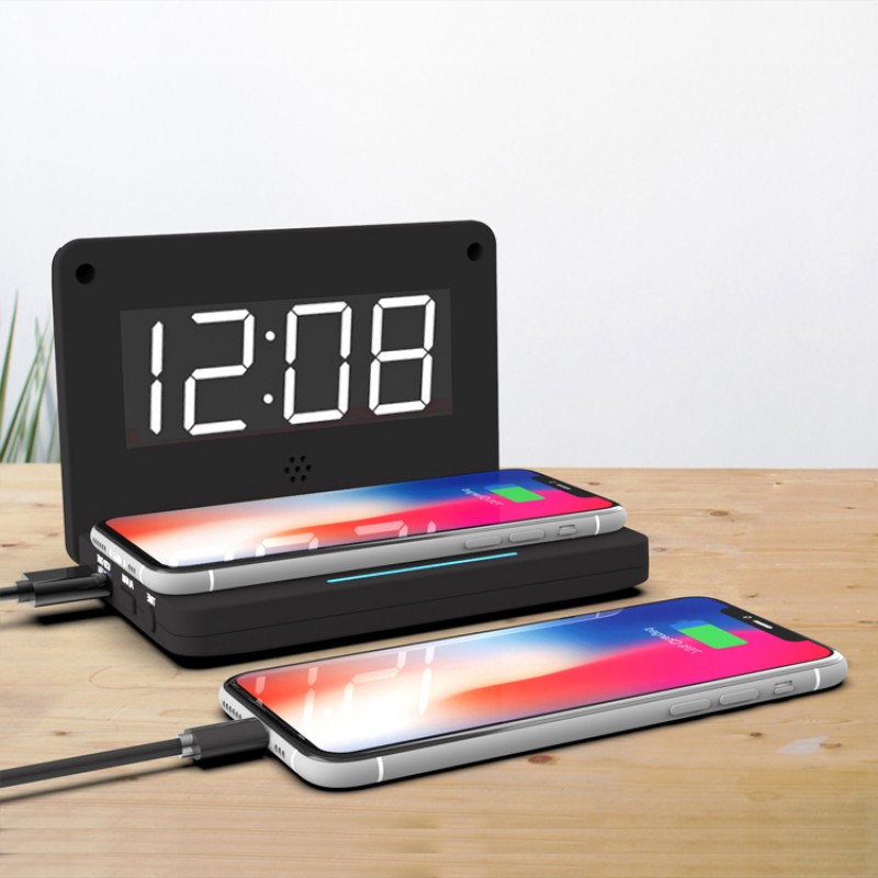 Room Bedside Alarm Clock High Quality Digital Alarm Clock With 10w Wireless Charging
