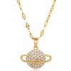 Fashion Copper Microinlaid Zircon Bright Saturn Personality Necklace Nhsc256407