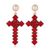 Fashion Metal Bright Gemstone Cross Exaggerated  Earrings Nhsc258923