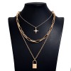 Fashion Metal Simple Love Lock Threelayer Chain Necklace Nhsc294736