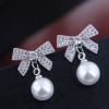 Korean Fashion Sweet Ol Flash Diamond Bowknot Pearl Earrings Nhsc301758