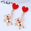 Korean Fashion Red Heart Bear Earrings Nhsc363724