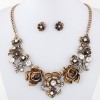 Simple Alloy Diamond Flower Necklace Earrings Set Nhsc371077