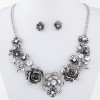 Simple Alloy Diamond Flower Necklace Earrings Set Nhsc371077