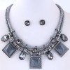 Simple Square Inlaid Gem Pendent Double Rope Necklace Earrings Set Nhsc371078