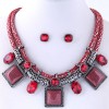 Simple Square Inlaid Gem Pendent Double Rope Necklace Earrings Set Nhsc371078