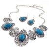 Toppinggoods Jewelry Wholesale Retro Metal Hollow Inlaid Gemstone Water Drop Necklace Earrings Set Nhsc378649