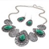Toppinggoods Jewelry Wholesale Retro Metal Hollow Inlaid Gemstone Water Drop Necklace Earrings Set Nhsc378649
