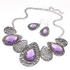 Toppinggoods Jewelry Wholesale Retro Metal Hollow Inlaid Gemstone Water Drop Necklace Earrings Set Nhsc378649