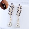 Fashion Diamond Branch Leaf Pearl Stud Earrings Wholesale Toppinggoods  Nhsc409509