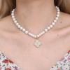 Fashion Metal Inlaid Zirconium Fourleaf Clover Pendant Pearl Necklace Wholesale Toppinggoods Nhsc426484