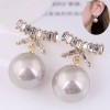 Korean Fashion Flash Diamond Bow Pearl Earrings Nhsc436011