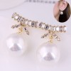 Korean Fashion Flash Diamond Bow Pearl Earrings Nhsc436011