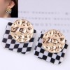 Korean Version Of Fashion Concise Black And White Checkerboard Geometric Exaggerated Earrings Nhsc443325