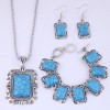 European And American Fashion Metal Concise Turquoise Accessories Square Necklace Earrings Bracelet Set Nhsc443328