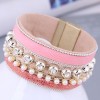 Fashion Versatile Rhinestone Pearl Leather Temperament Wide Magnetic Buckle Bracelet Nhsc466532