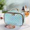 Laser PU leather rhombic checkered cosmetic box hand carrying large capacity portable cosmetic Storage Bag Travel Cosmetic Bag