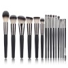 15 makeup brushes, eye shadow powder, brush, double colored hair black suit, full set of beauty tools neutral.