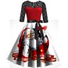 Fc755 2021 autumn winter long sleeve lace stitching big swing Santa print dress