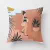Abstract oil painting girl Mountain Sun Moon cactus holding pillow case geometry, pillow case can supply materials