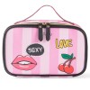 2021 stripe love printing storage bag Pu portable cosmetic bag European and American large capacity washing bag