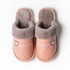 Leather slippers men's winter home indoor cotton slippers women's waterproof winter pu leather month shoes thick-soled anti-skid warm couple