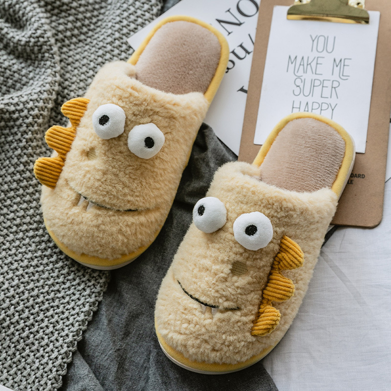 Cotton slippers female big eyes cute autumn and winter plush home warmth household cotton slippers winter male indoor couple non-slip