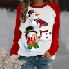 Fd154 2021 Christmas women's red contrast old man Print Long Sleeve round neck T-shirt