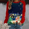 Fd154 2021 Christmas women's red contrast old man Print Long Sleeve round neck T-shirt