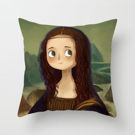 Home pillow case cartoon oil painting Van Gogh Mona Lisa series pillow case