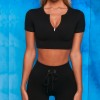 European and American drawstring zipper sports long sleeve fitness suit set women's seamless Yoga suit 