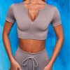 European and American drawstring zipper sports long sleeve fitness suit set women's seamless Yoga suit 