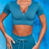 European and American drawstring zipper sports long sleeve fitness suit set women's seamless Yoga suit 