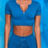 European and American drawstring zipper sports long sleeve fitness suit set women's seamless Yoga suit 