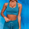 European and American drawstring zipper sports long sleeve fitness suit set women's seamless Yoga suit 