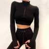 European and American drawstring zipper sports long sleeve fitness suit set women's seamless Yoga suit 