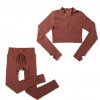 European and American drawstring zipper sports long sleeve fitness suit set women's seamless Yoga suit 