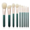 9 dark green cosmetic brush set with white wool green handle