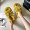 European and American metal chain thick-soled wool slippers women's 42 large size flat-heeled warm flip-flops