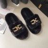 European and American metal chain thick-soled wool slippers women's 42 large size flat-heeled warm flip-flops