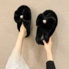 Large size bowknot plush slippers women thick-soled rhinestone warm plush flip-flops