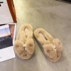 Large size bowknot plush slippers women thick-soled rhinestone warm plush flip-flops