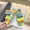 42 plus size plush slippers women autumn and winter Korean fashion platform rainbow color one-word slippers women