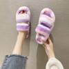 42 plus size plush slippers women autumn and winter Korean fashion platform rainbow color one-word slippers women
