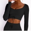 Rib seamless Yoga suit women's autumn and winter knitted nine point long sleeve sports Yoga suit 