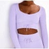 Rib seamless Yoga suit women's autumn and winter knitted nine point long sleeve sports Yoga suit 