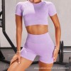 Thickened European and American seamless knitting fitness sports short sleeve shorts Yoga suit fitness suit 