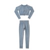 Sand washed imitation denim seamless knitted Yoga suit women's European and American double zipper long sleeve sports fitness suit 