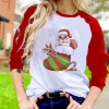 Fd655 2021 European and American women's autumn winter christmas printing series casual round neck raglan sleeve top