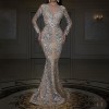 2021 spring European and American women's New Gilded long sleeve slim sexy long dress evening dress
